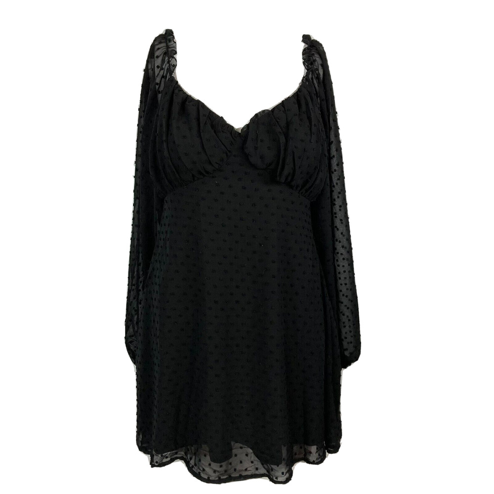 Missguided Dress Womens Sz 0 Black Dobby Milkmaid Tiered Mini‎ Chiffon NWT